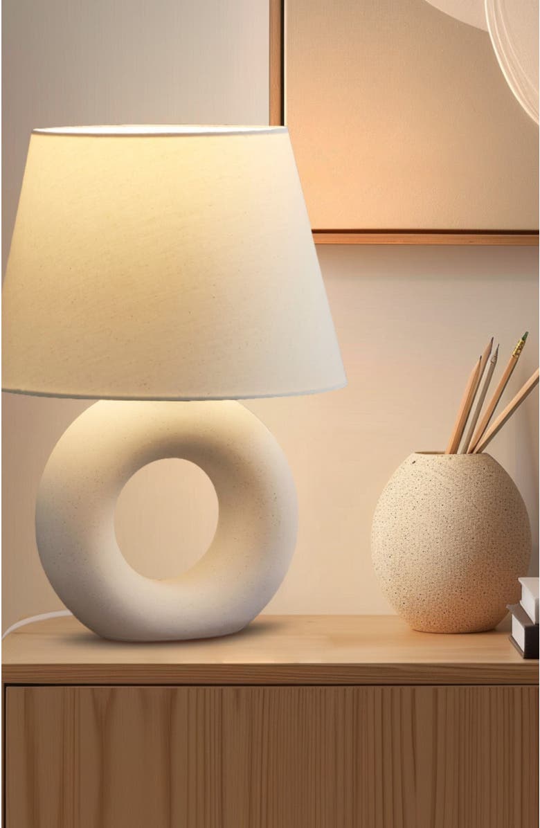 Brightech Chloe 15.5" LED Table Lamp with Off-White Ceramic Base and Cotton Shade, Alternate, color, Beige/Cream