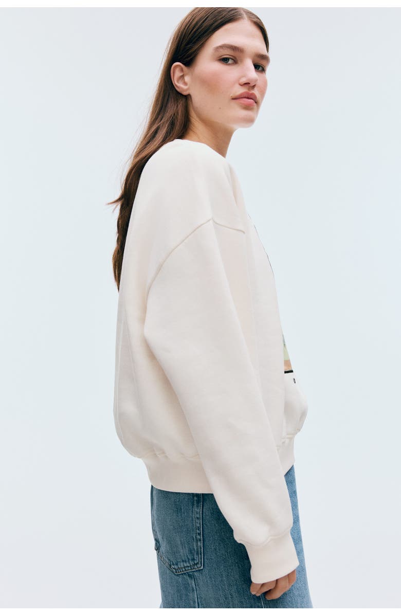 H&M Oversized Print-motif Sweatshirt, Alternate, color, Light Beige/Cezanne