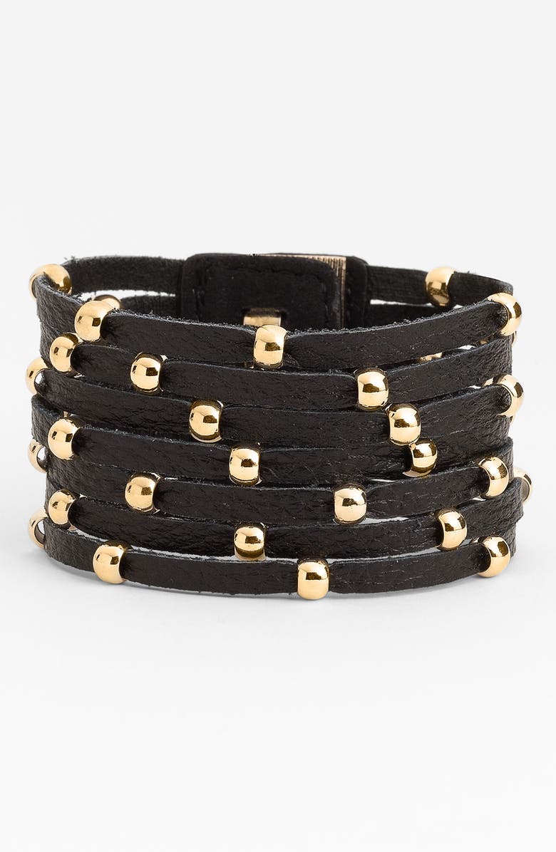 Cara Accessories Sliced Leather Studded Bracelet, Main, color,