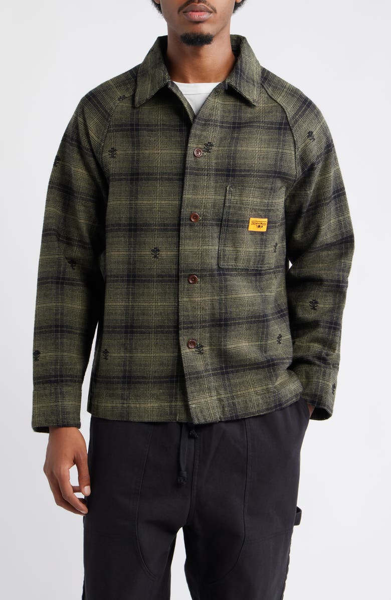 Service Works Thistle Plaid Organic Cotton Front of House Jacket, Alternate, color, Olive