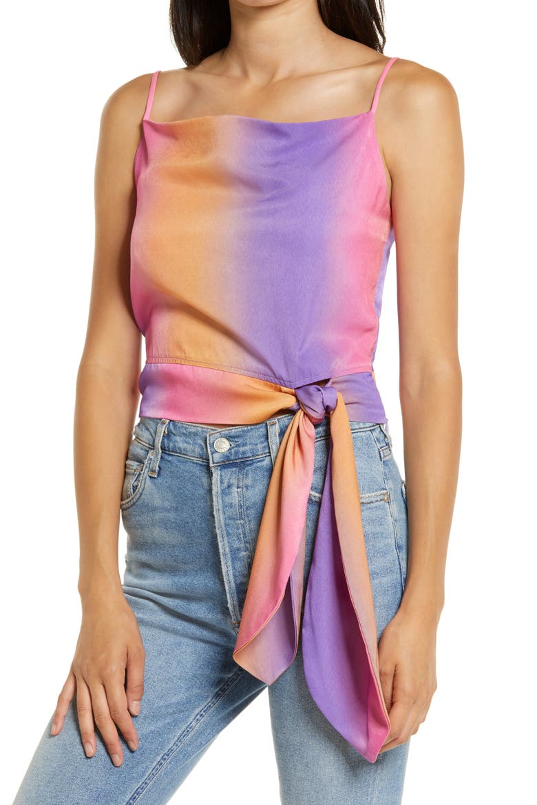 Elodie Rainbow Tie Waist Tank, Main, color, PURPLE RAINBOW