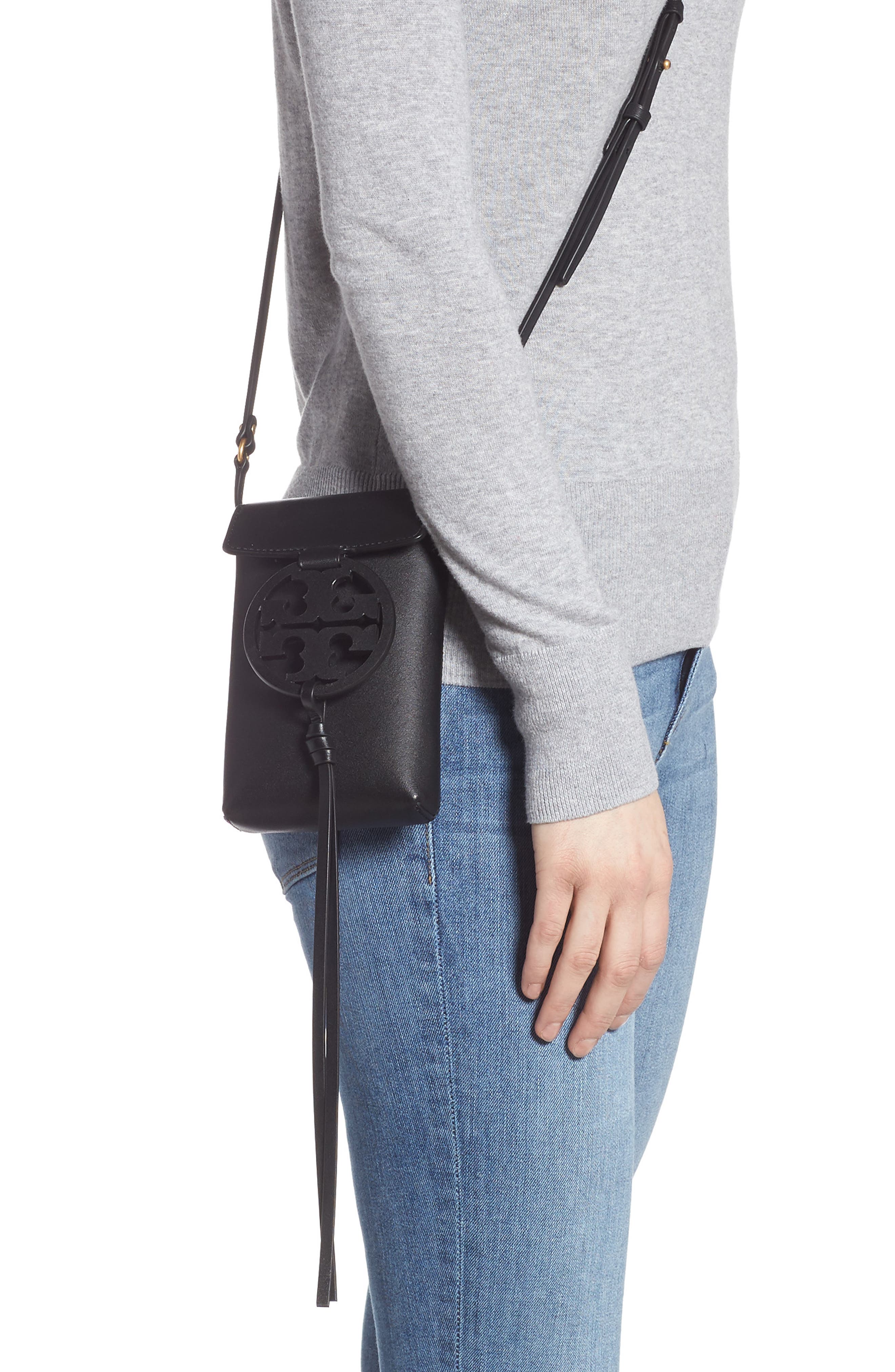 Miller Leather Phone Crossbody Bag, Alternate, color, BLACK
