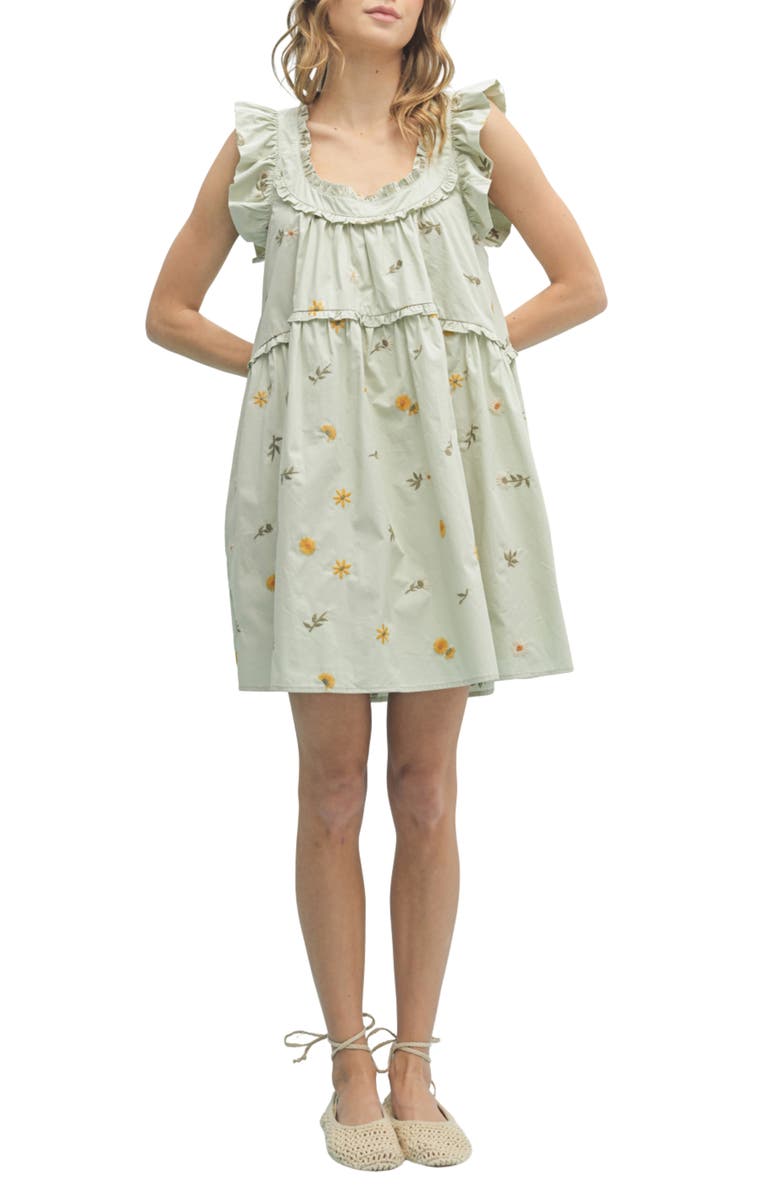 WISHLIST Ruffle Babydoll Minidress, Main, color, Sage