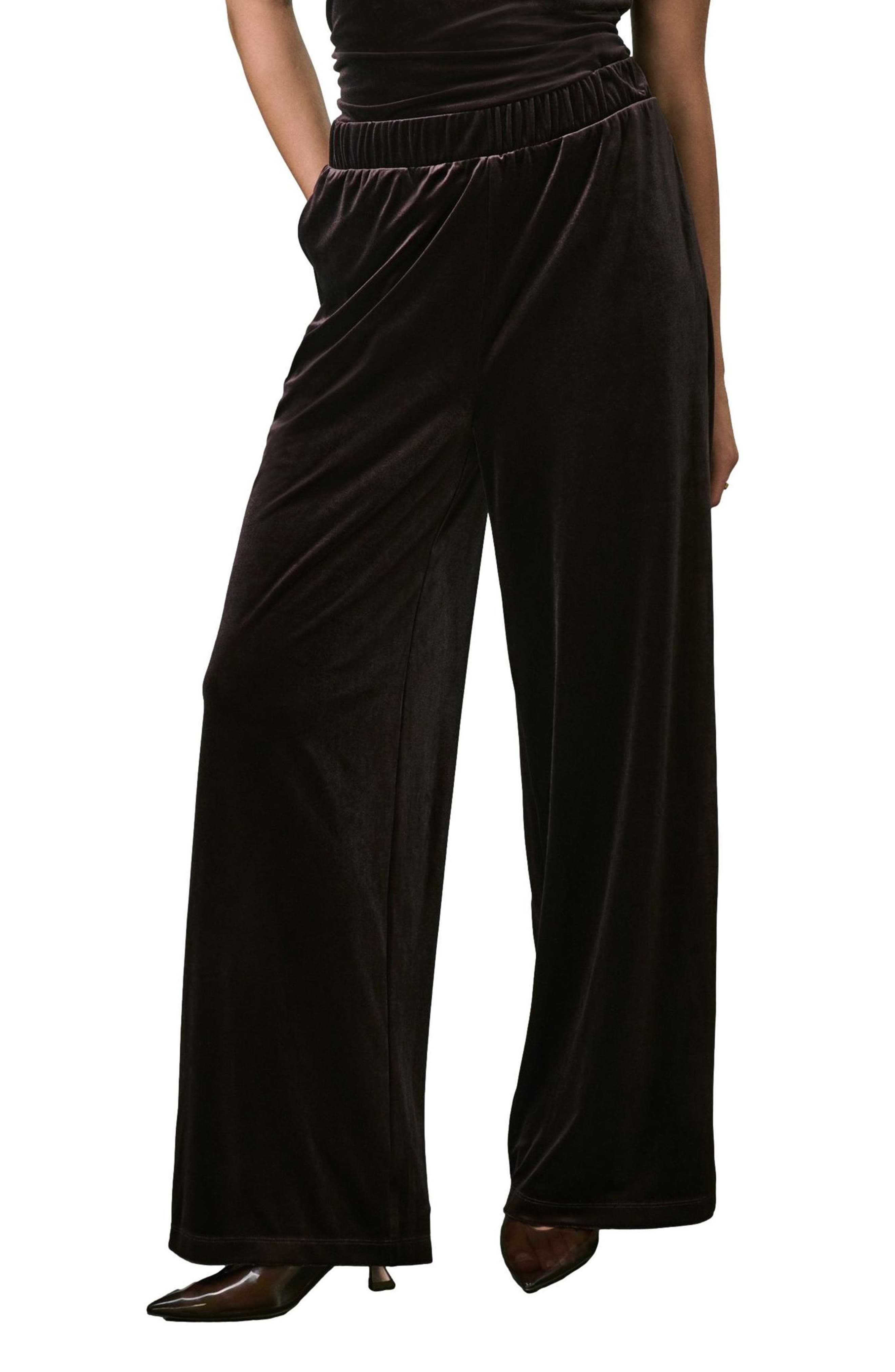Stretch Velvet Wide Leg Pants