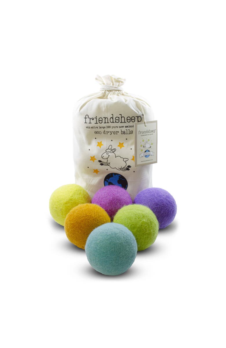 FRIENDSHEEP Wool Dryer Balls XL Set of 6, Main, color, Rainbow Blast