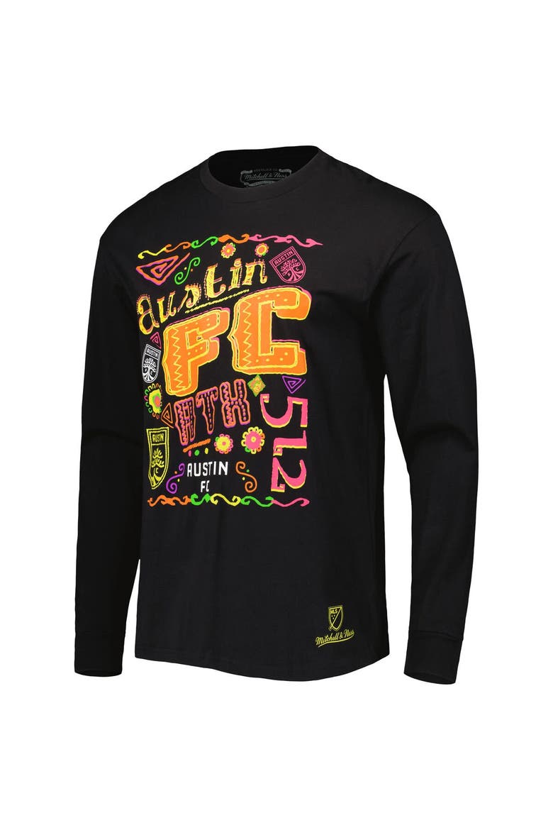 Men's Mitchell & Ness Black Austin FC Papel Picado Long Sleeve T-Shirt, Alternate, color, Black