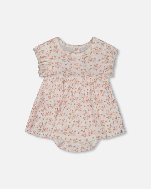 Deux Par Deux Baby Girl's Organic Cotton Pointelle Romper Printed White And Pink Flowers In White With Pink Flowers