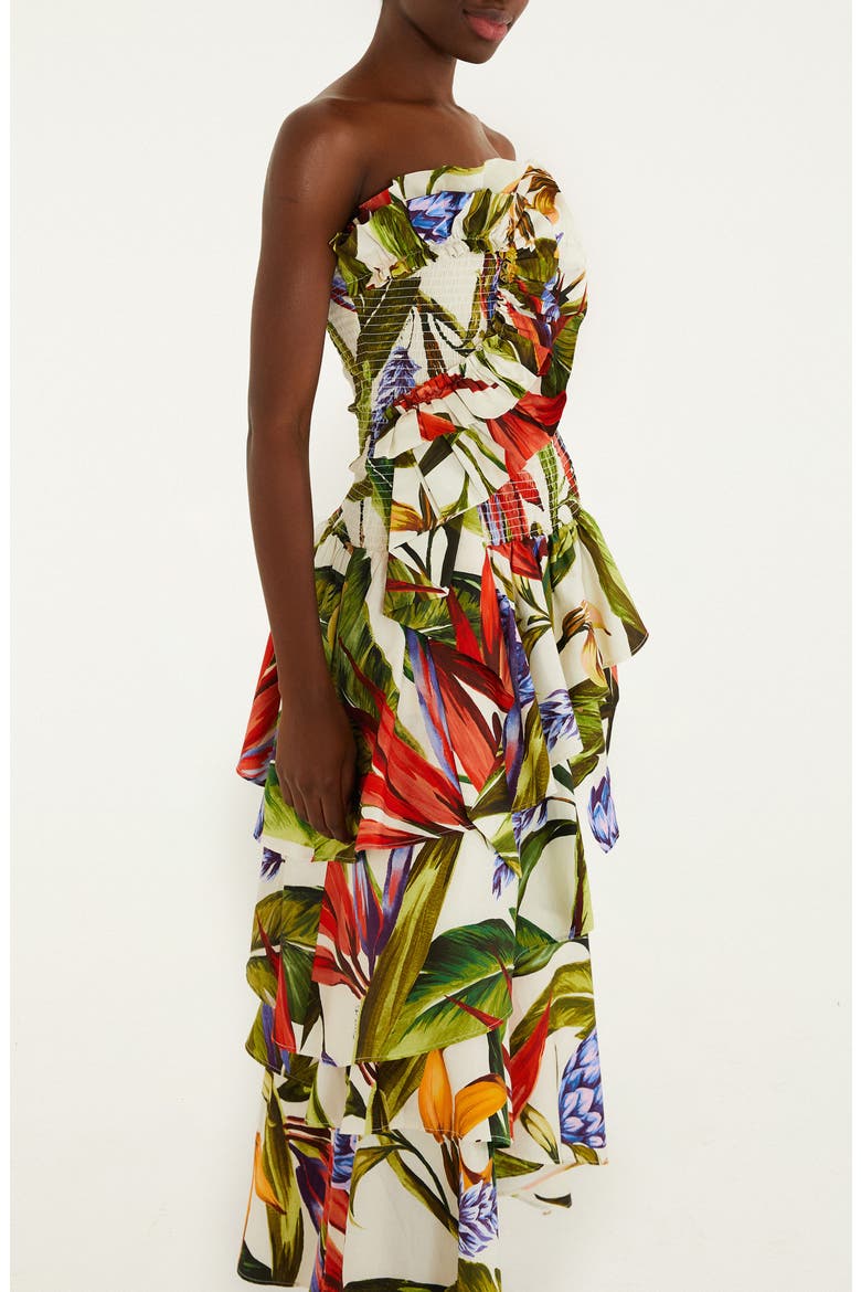 Florart Strapless High Low Cotton Dress, Alternate, color, SAND