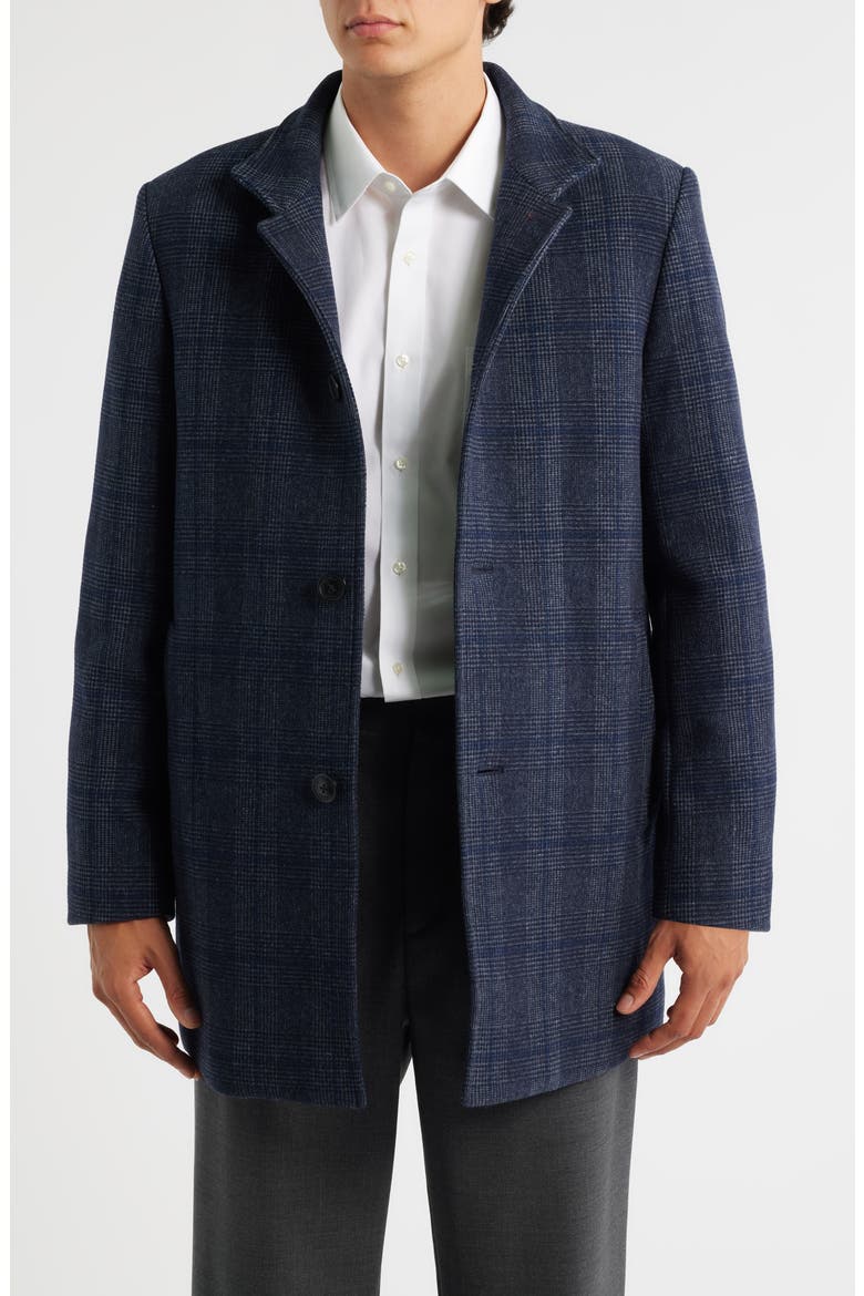 Mason Plaid Wool Blend Overcoat with Quilted Bib, Alternate, color, NAVY PLAID