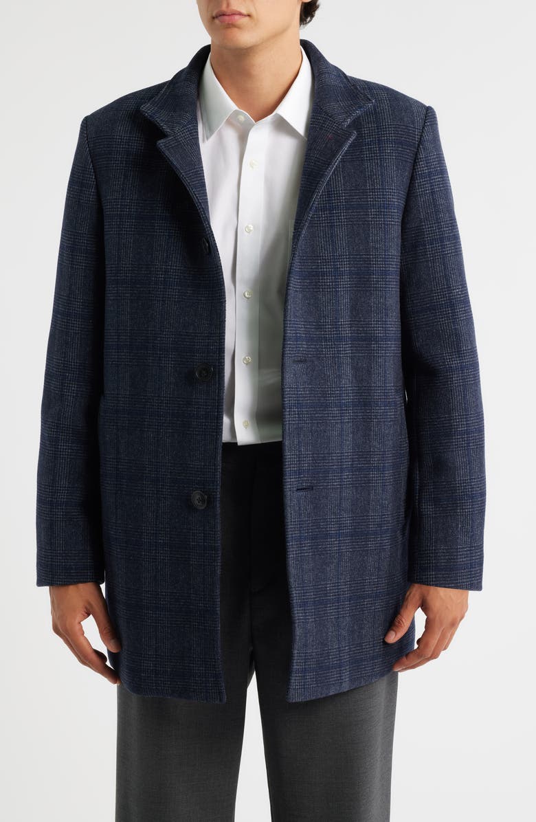 Hart Schaffner Marx Mason Plaid Wool Blend Overcoat with Quilted Bib, Alternate, color, Navy Plaid