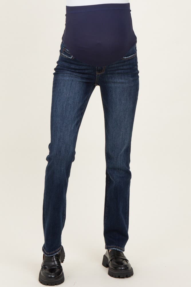 Distressed Hem Slim Straight Leg Maternity Jeans