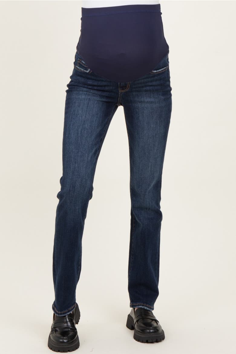 Distressed Hem Slim Straight Leg Maternity Jeans, Main, color, Navy Blue