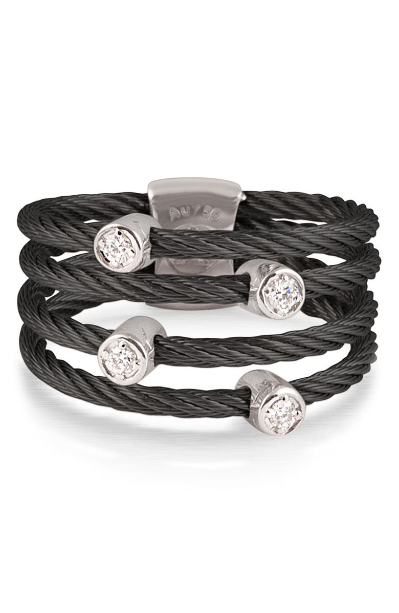 ALOR<sup>®</sup> 18K Gold Plated Multi Row Cable & Diamond Ring - 0.09ct., Main, color,