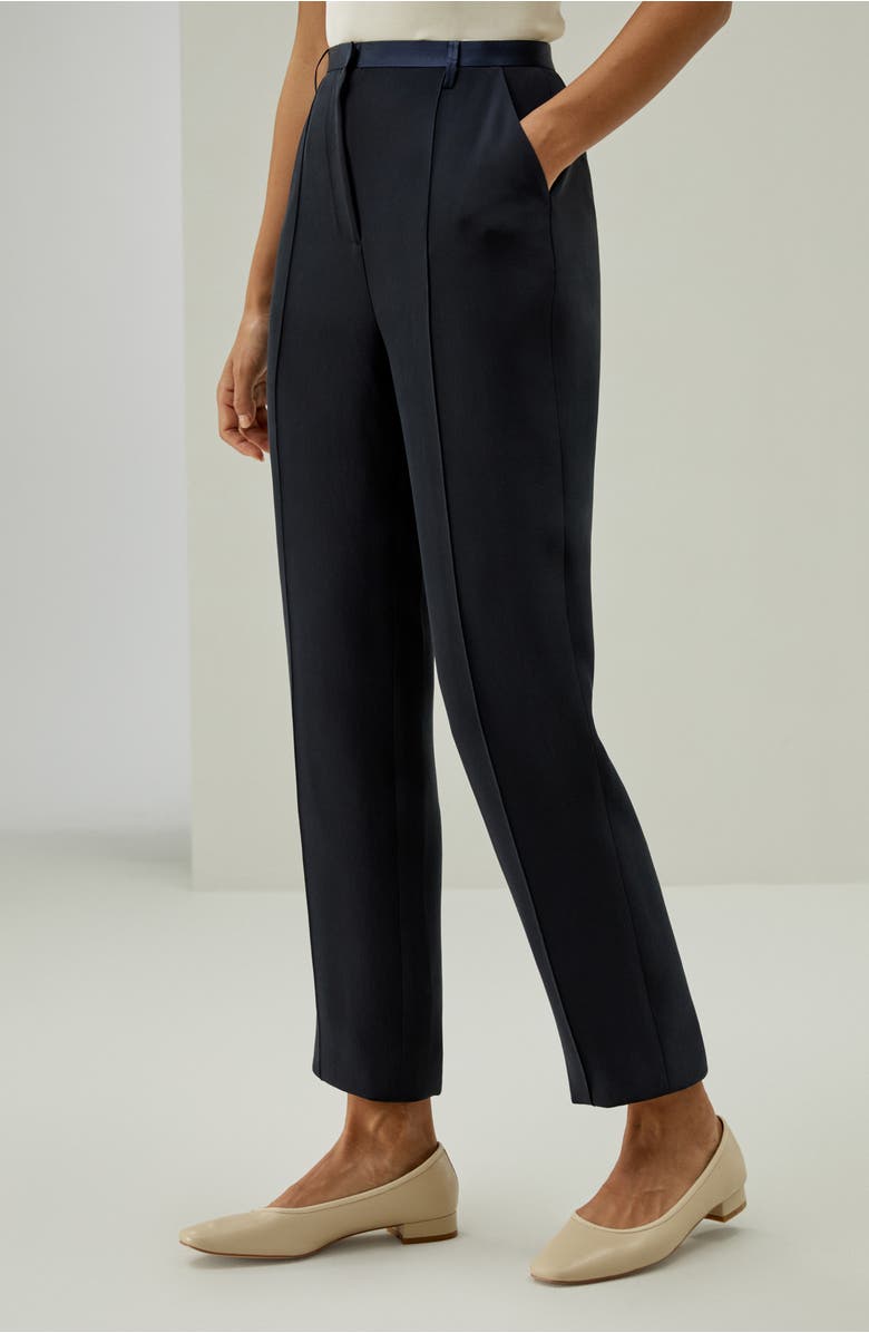 Lilysilk Sophisticated Slim-Fit Adjustable Silk Ankle Pants, Alternate, color, Midnight Blue