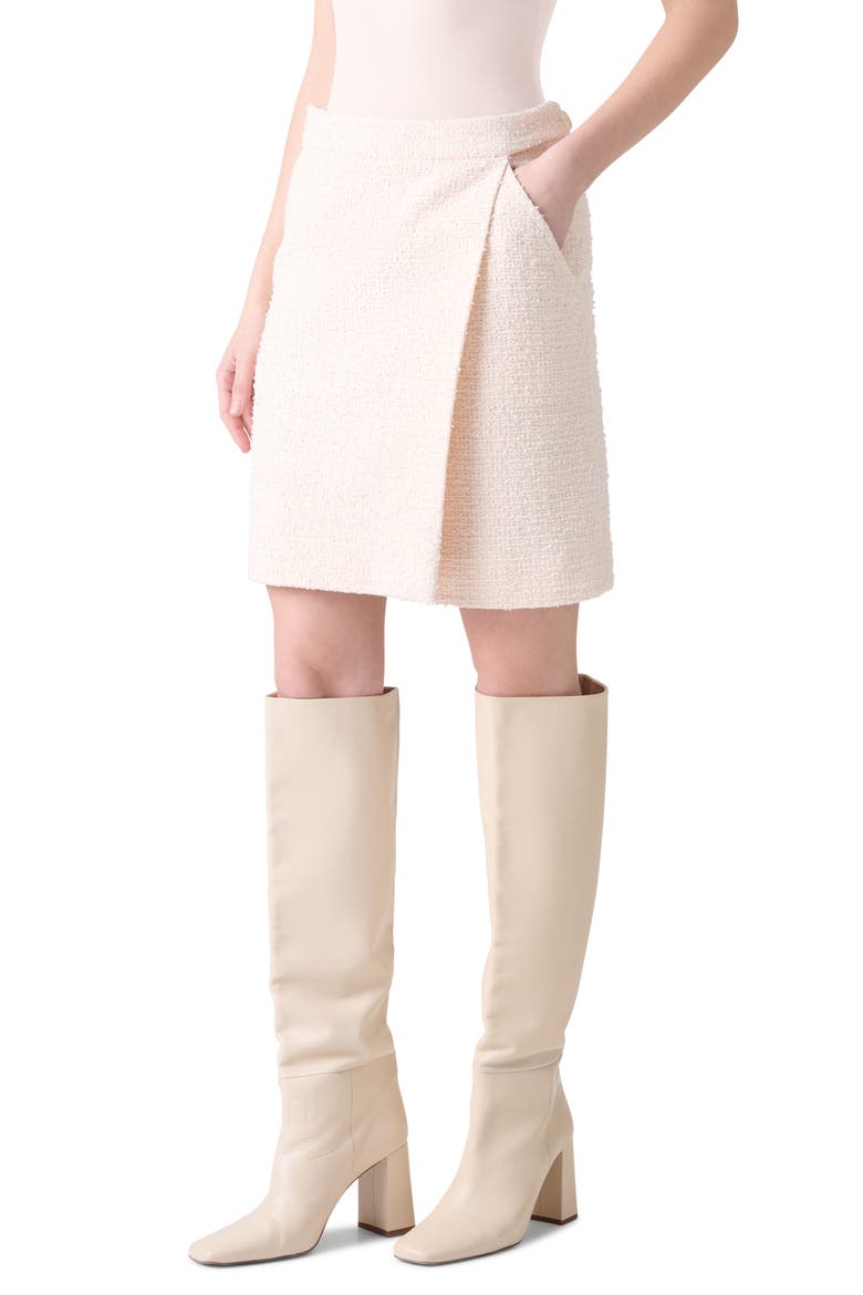 Bouclé Tweed Faux Wrap Skirt, Alternate, color, PALE PINK-CREAM