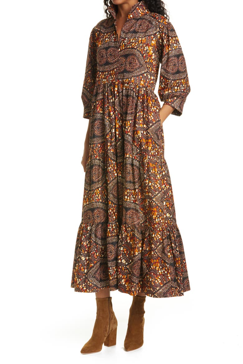 Print Tiered Dress, Alternate, color, TOFFEE PAISLEY