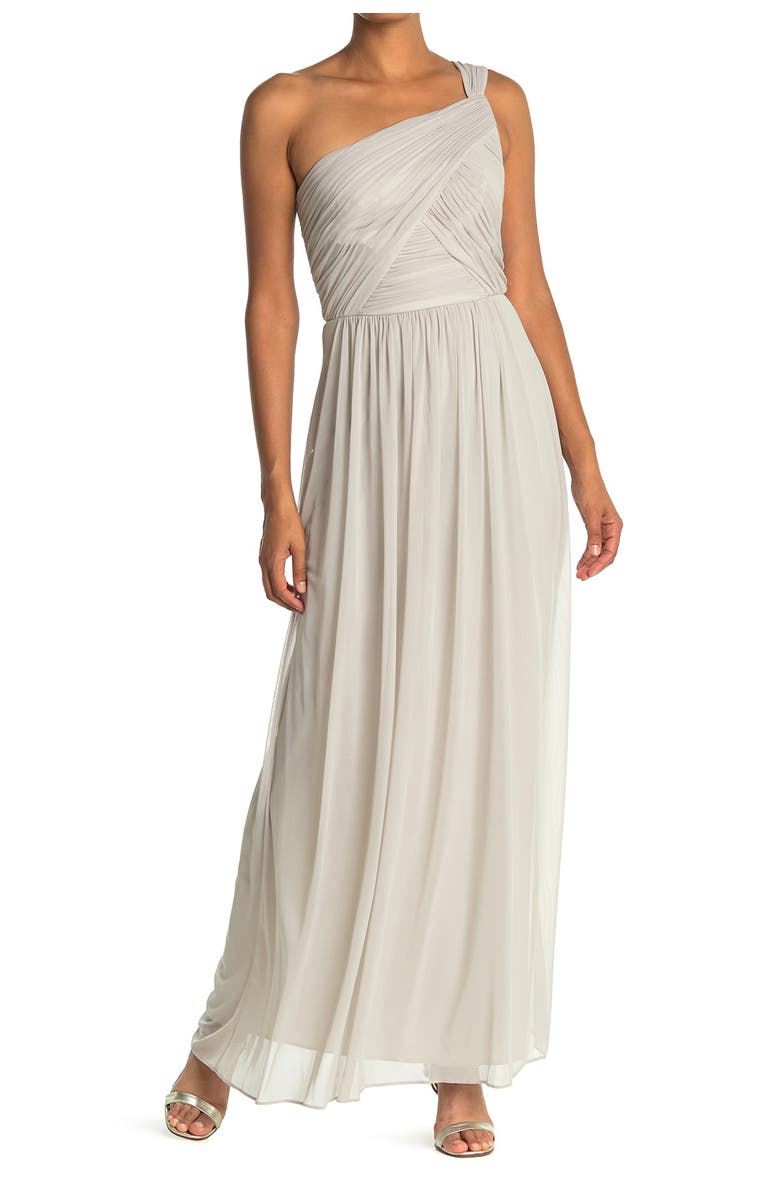 Alfred Sung One-Shoulder Shirred Chiffon Gown, Main, color,