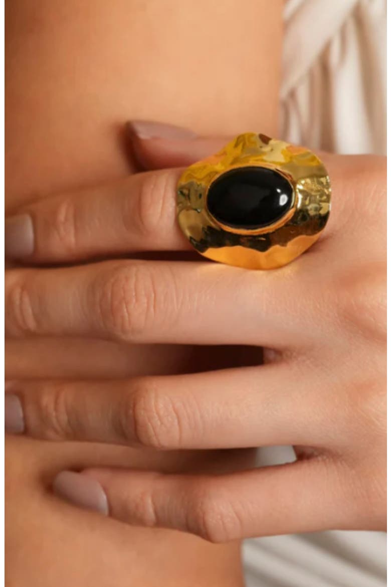 Hammered Cabochon Ring, Alternate, color, GOLD