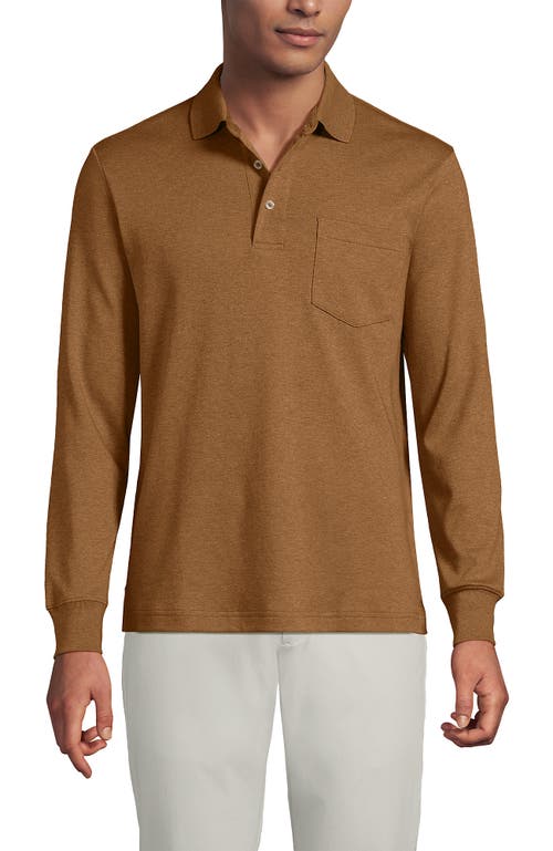 Lands' End Long Sleeve Cotton Supima Polo Shirt With Pocket In Brown