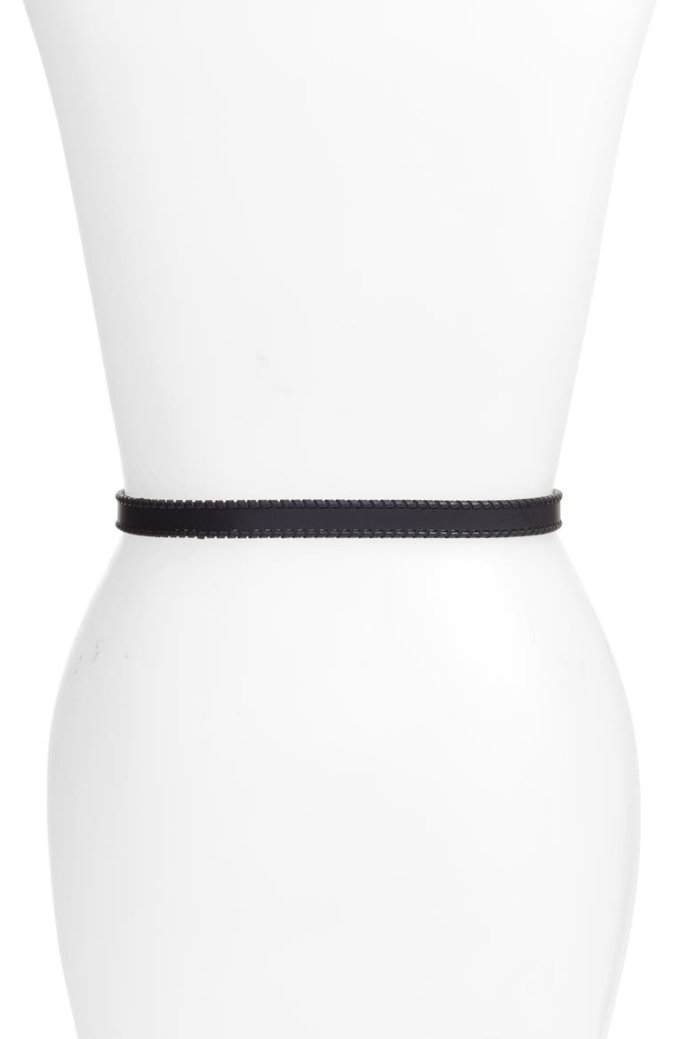 Whipstitch Leather Belt, Alternate, color, BLACK
