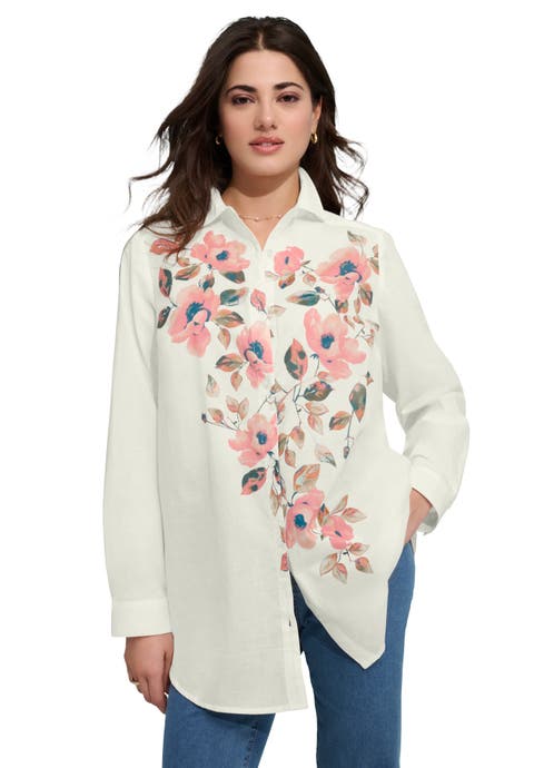 Plus Size Kate Cambric Cotton Printed Long Sleeve Shirt