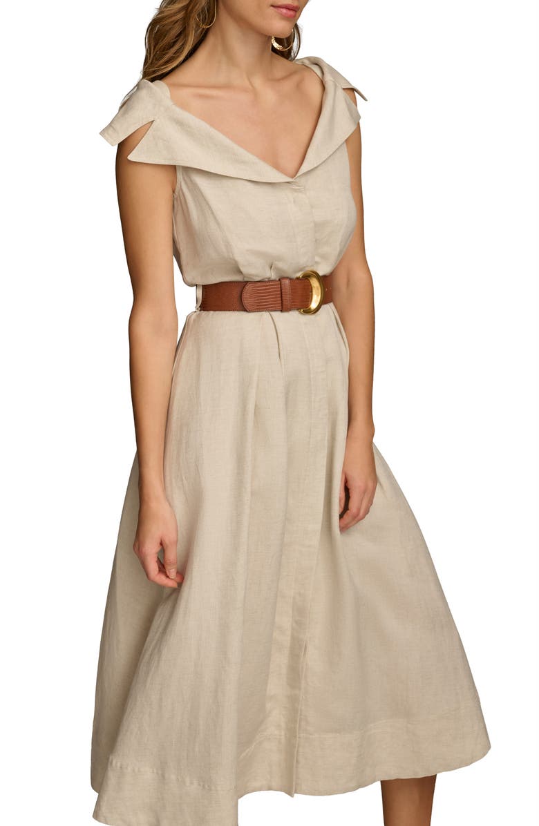 Donna Karan New York Portrait Collar Belted Linen Blend Midi Dress, Alternate, color,