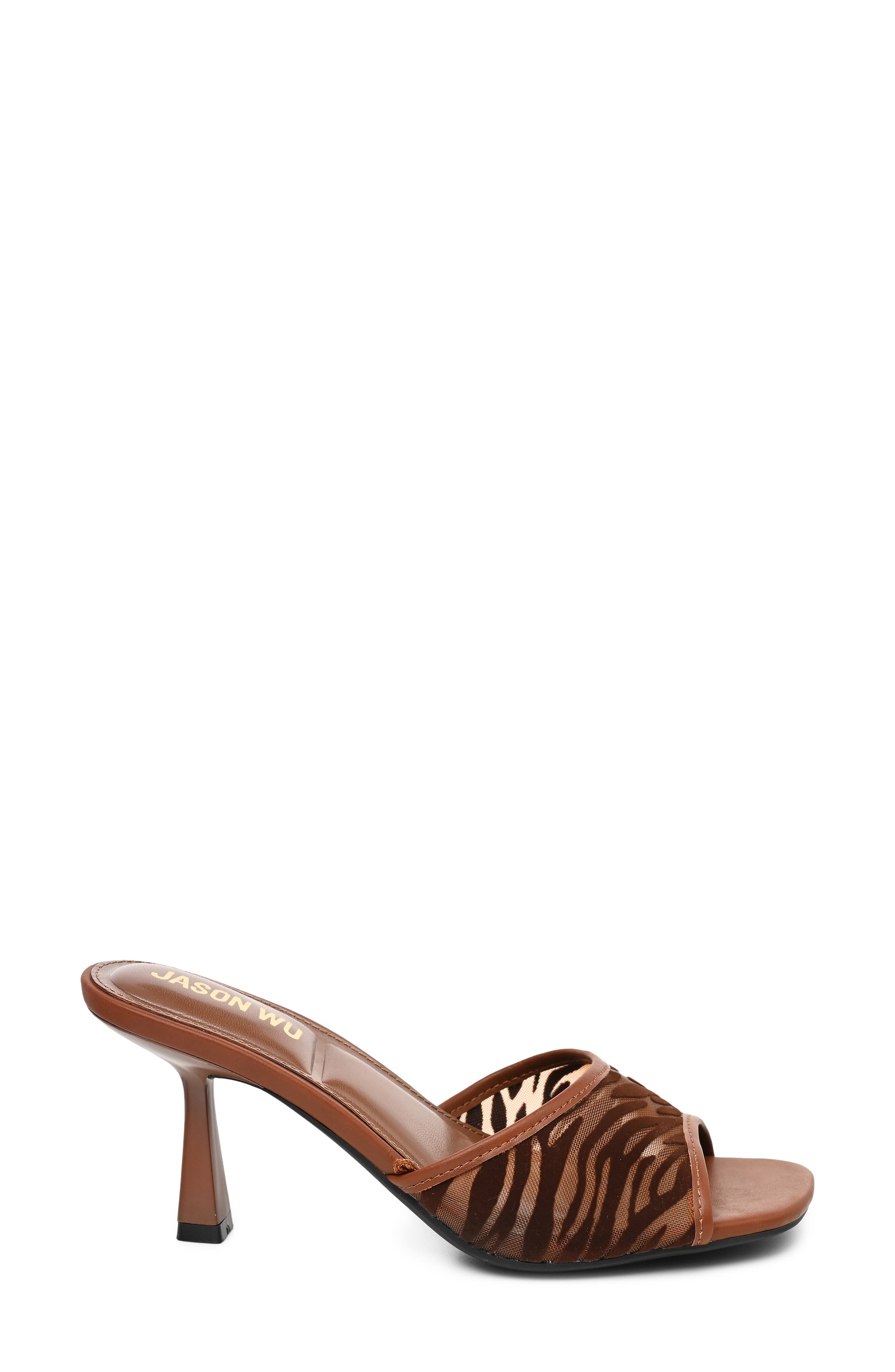 Caston Zebra Mesh Heeled Mule, Alternate, color, CHOCOLATE ZEBRA MESH