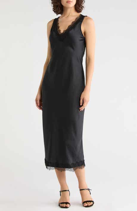 Lace Trim Satin Midi Dress