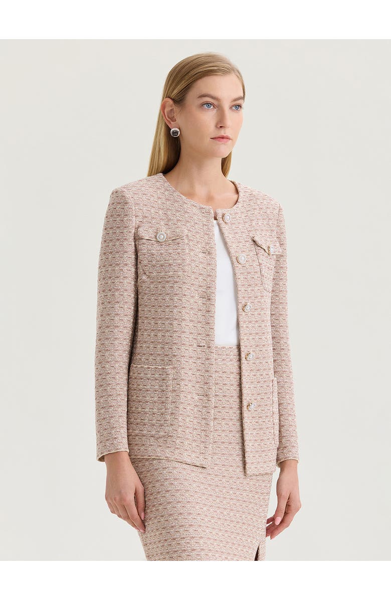 Misook Heritage Tonal Tweed Knit Jacket, Alternate, color, Biscotti/White/Charmeuse