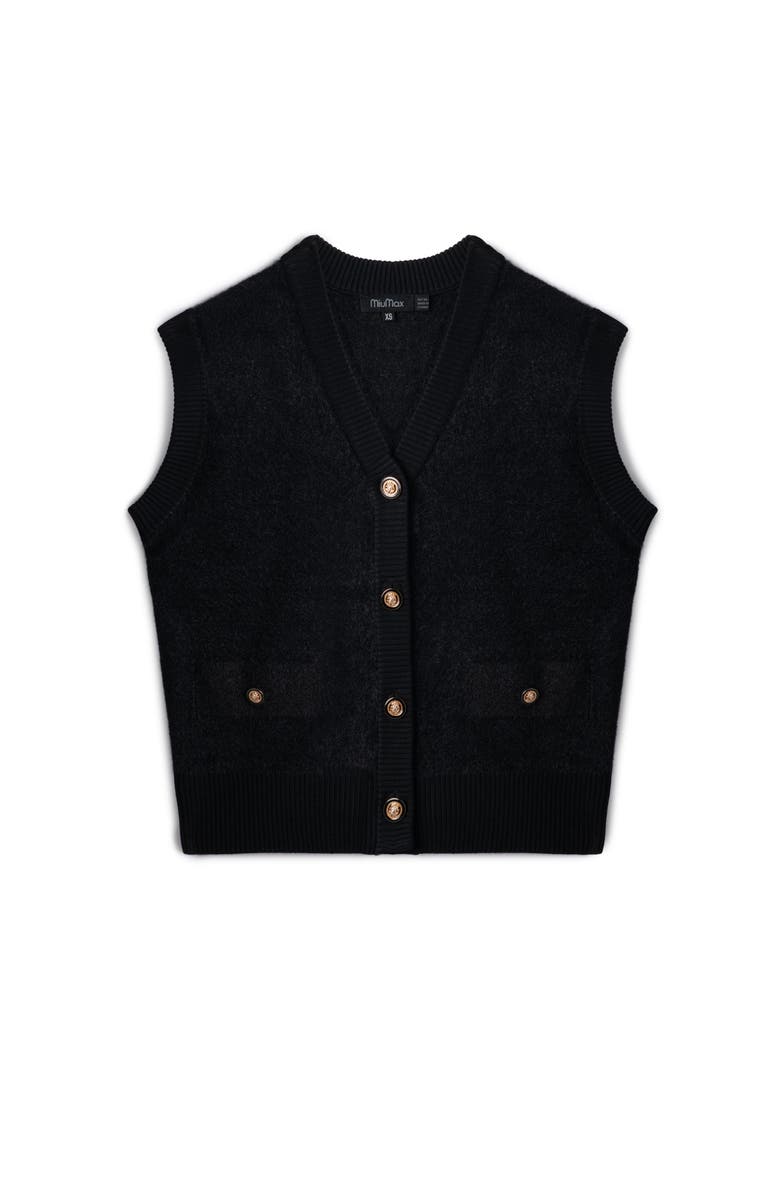 MiuMax Cropped Mohair Button Front Sleeveless Cardigan, Main, color, Black