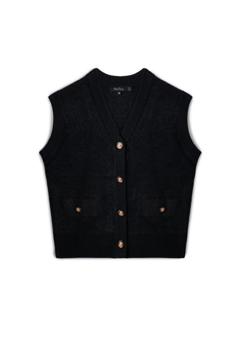 Cropped Mohair Button Front Sleeveless Cardigan
