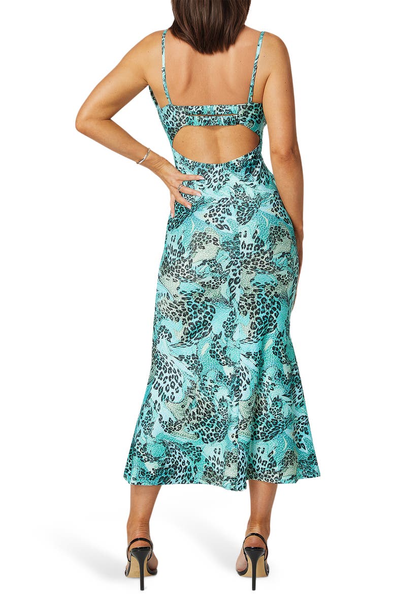 bebe Bustier Knit Maxi Dress, Alternate, color, Turquoise Animal