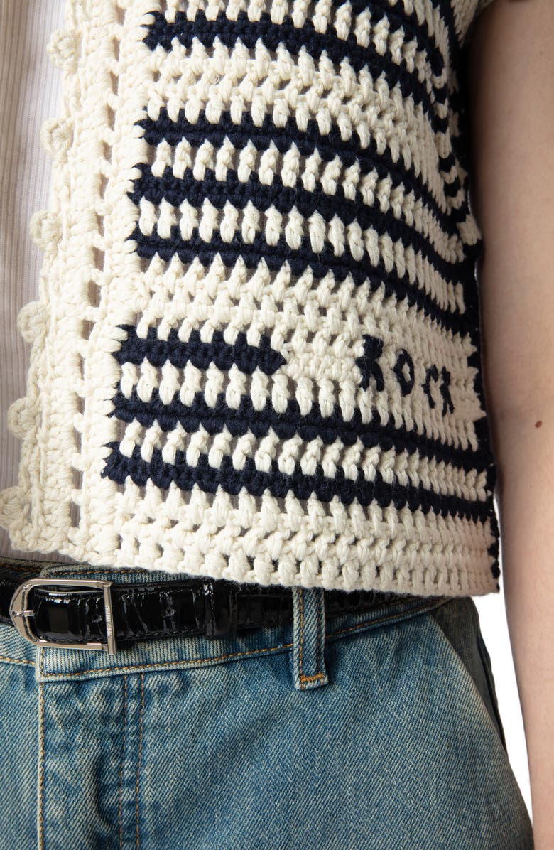 Zadig & Voltaire Zelie Stripe Open Stitch Short Sleeve Cotton Cardigan, Alternate, color,