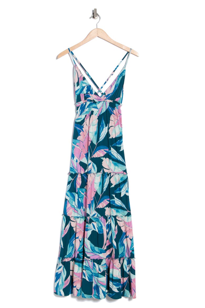 Empire Maxi Dress, Alternate, color, TEAL/ DUSTY ORCHID