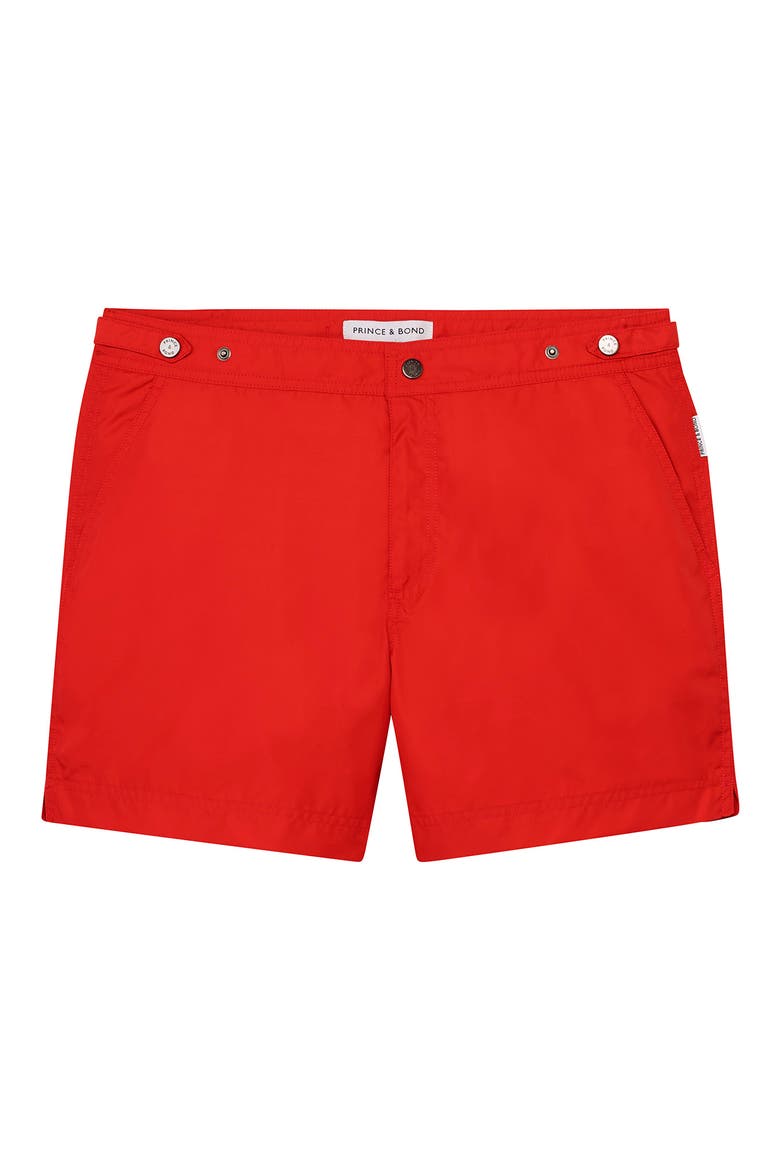 Elvio Tailored Solid Hybrid Swim Trunks, Alternate, color, RED