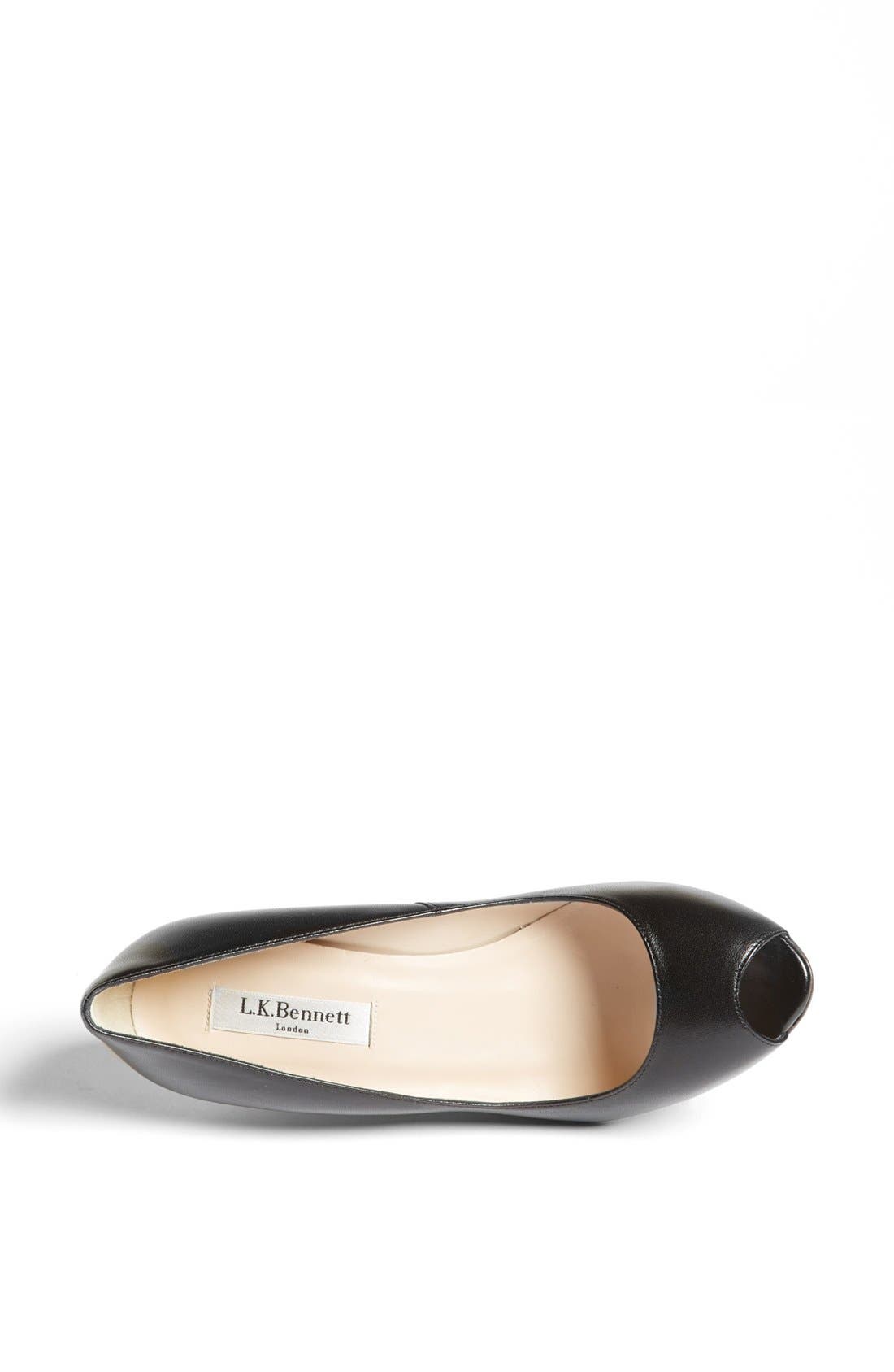 L.K. Bennett 'Estela' Peep Toe Wedge Pump, Alternate, color, BLACK LEATHER