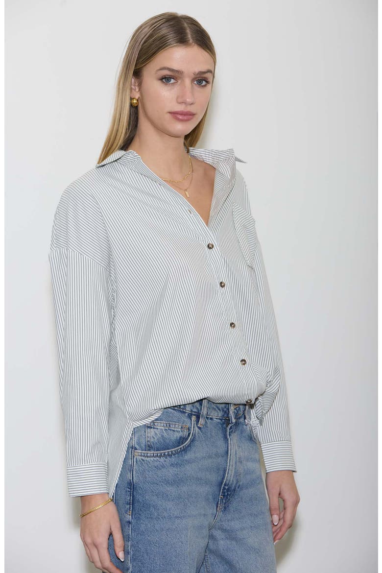 Oversize Stripe Button-Up Shirt, Alternate, color, IVORY