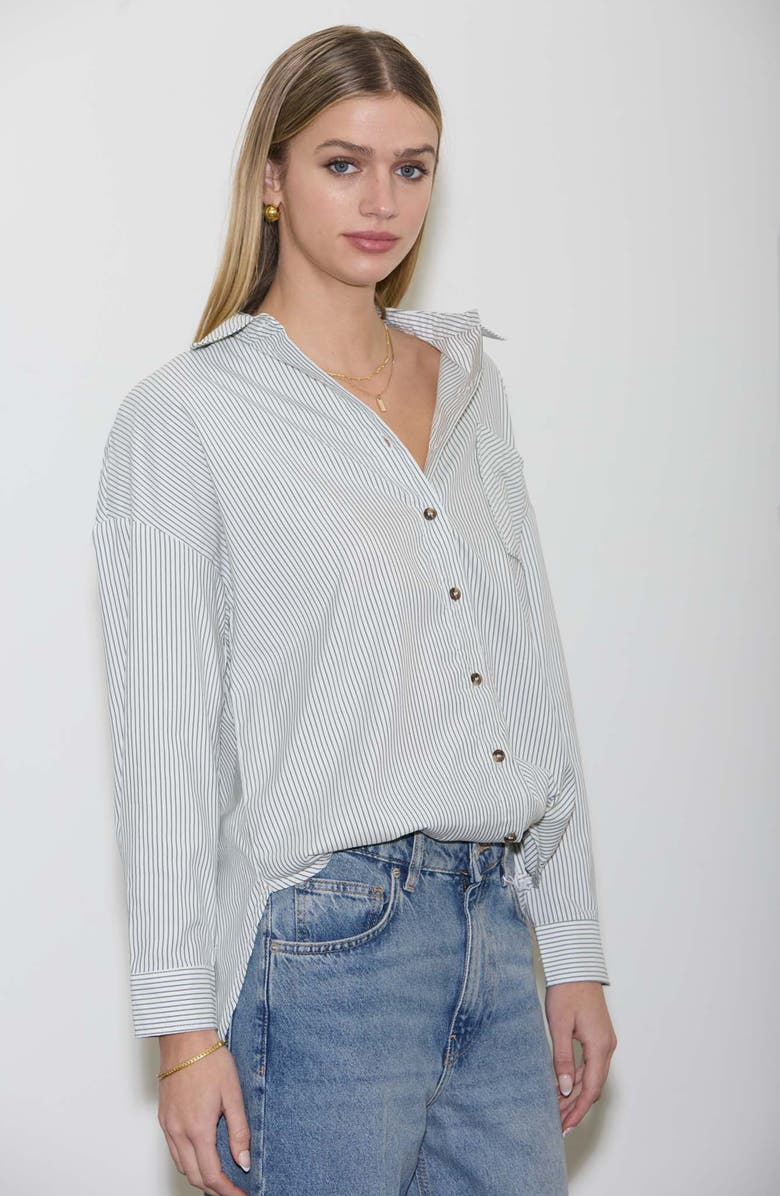 Blu Pepper Oversize Stripe Button-Up Shirt, Alternate, color, Ivory