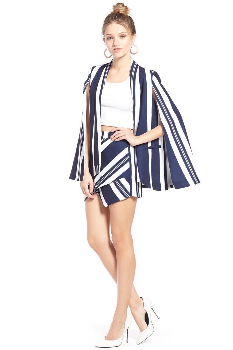 Stripe Cape Blazer, Alternate, color, NAVY