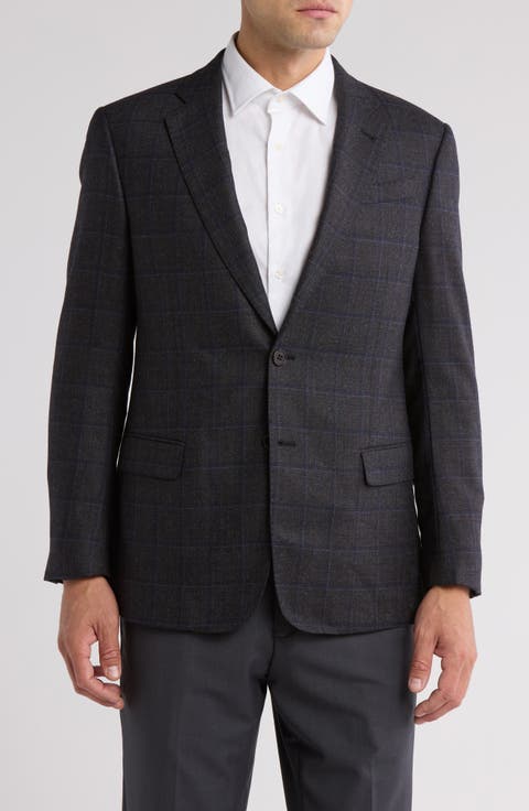 Windowpane Print Silk & Wool Sport Coat
