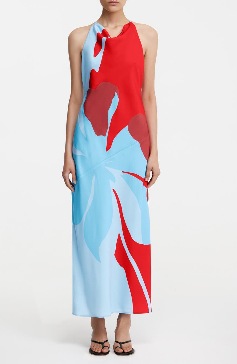 Significant Other Katy Abstract Floral Halter Neck Maxi Dress, Main, color, Crimson Stencil