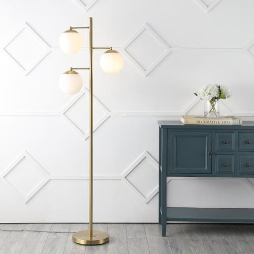 Jonathan Y Ellie 66" 3-light Modern Vintage Iron Led Floor Lamp, Brass Gold/white In Brass Gold