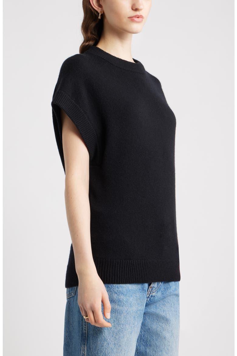 Cap Sleeve Wool & Cashmere Sweater, Alternate, color, BLACK ROCK