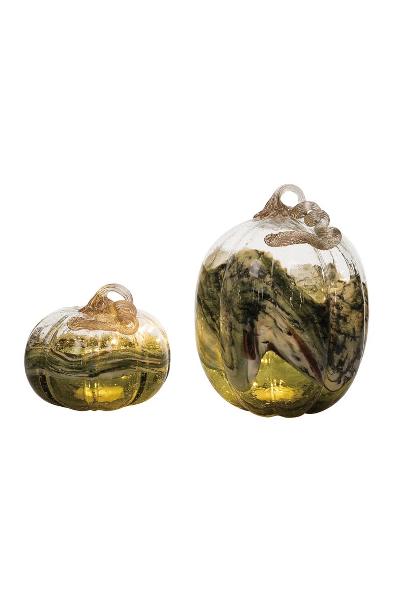 Transpac Multicolor Harvest Light Up Agate Pumpkins Set of 2 Decorative, Main, color, Metallic Gold
