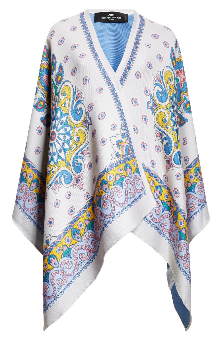 Etro Paisley & Daisy Print Wool Blend Cape, Alternate, color, 