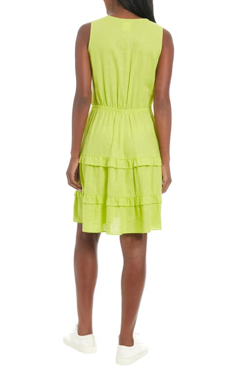 London Times Sleeveless Linen Blend Tiered Dress In Wild Lime
