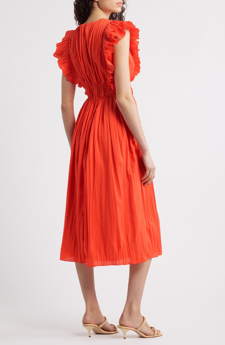 Eliza J Ruffle Trim Pleat Dress, Alternate, color, Red