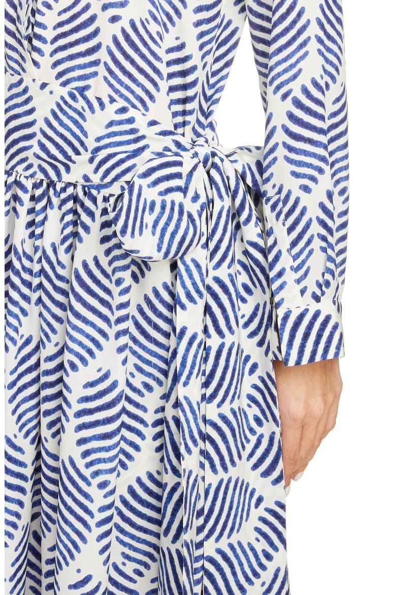 Block Print Long Sleeve Silk Crepe de Chine Shirtdress, Alternate, color, BLUE