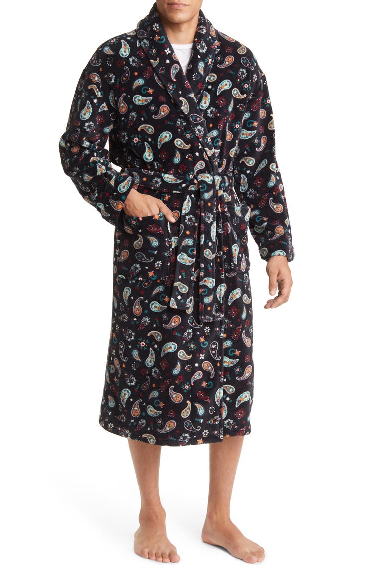 Paisley Fleece Robe, Main, color, BLACK PAISLEY