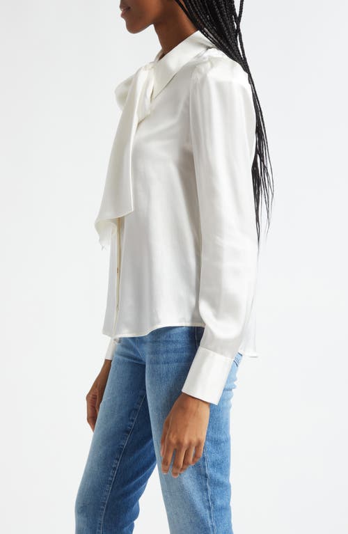 L'agence Honey Silk Tie Neck Button-up Shirt In White